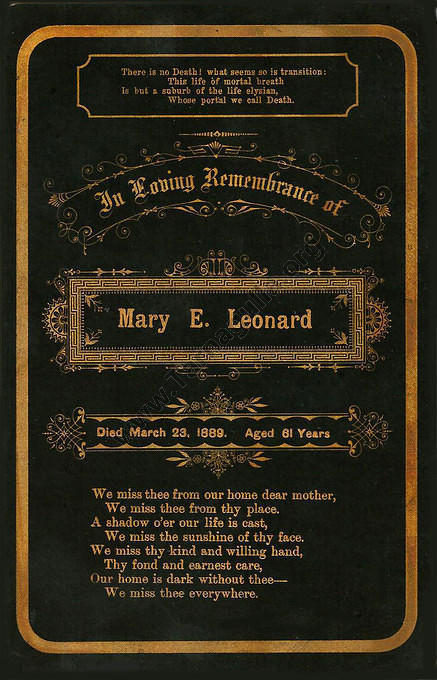 In Memorium Card for Mary Leonard