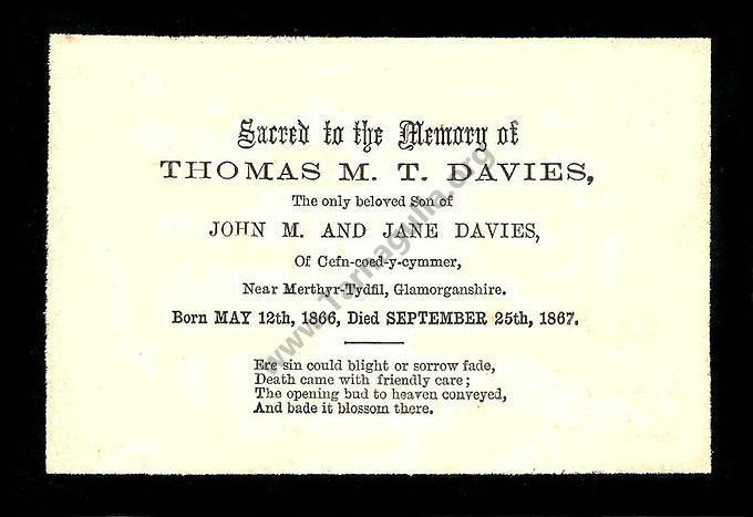 In Memorium Card for TMT Davies